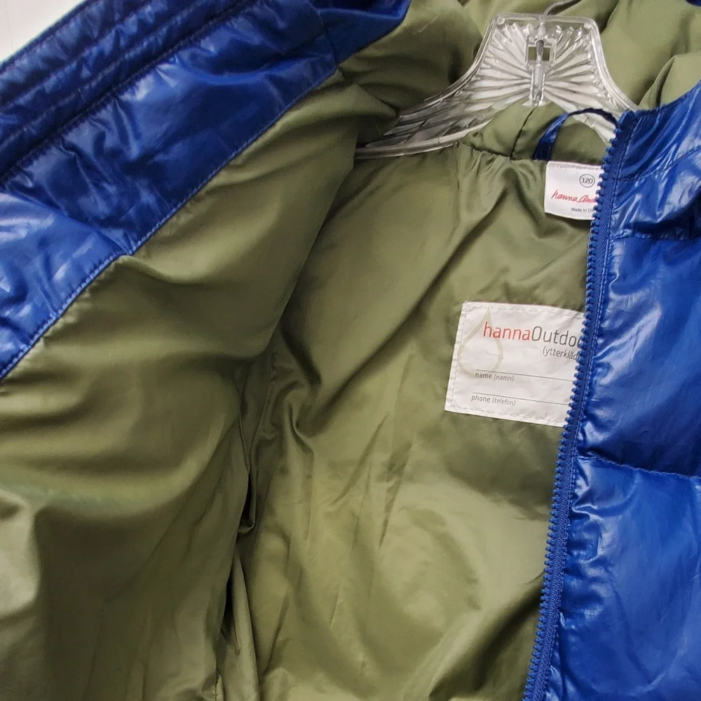 Hanna Andersson Outdoor Royal Blue Puffer Down Fill Jacket Hood Pockets Sz 6-7